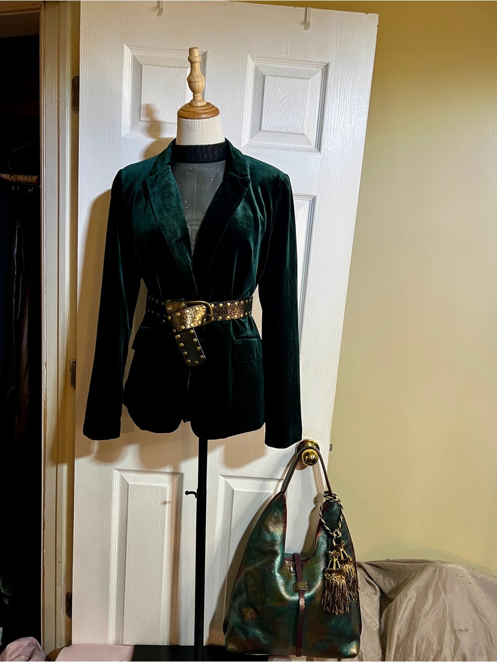 New Jules & Leopold Wms Emerald Velvet Retro Gothic Witchy Chic Classic Jacket M